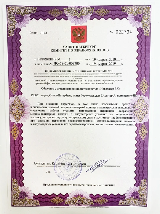 Скан приложения к медицинской лицензии